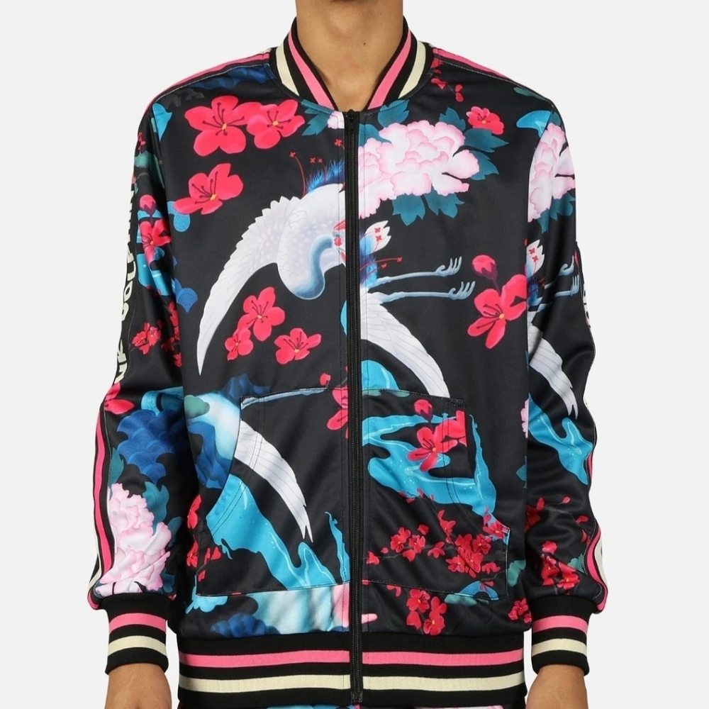 Pink Dolphin Retro Track Bomber Jacket Japanese Garden Mens Small